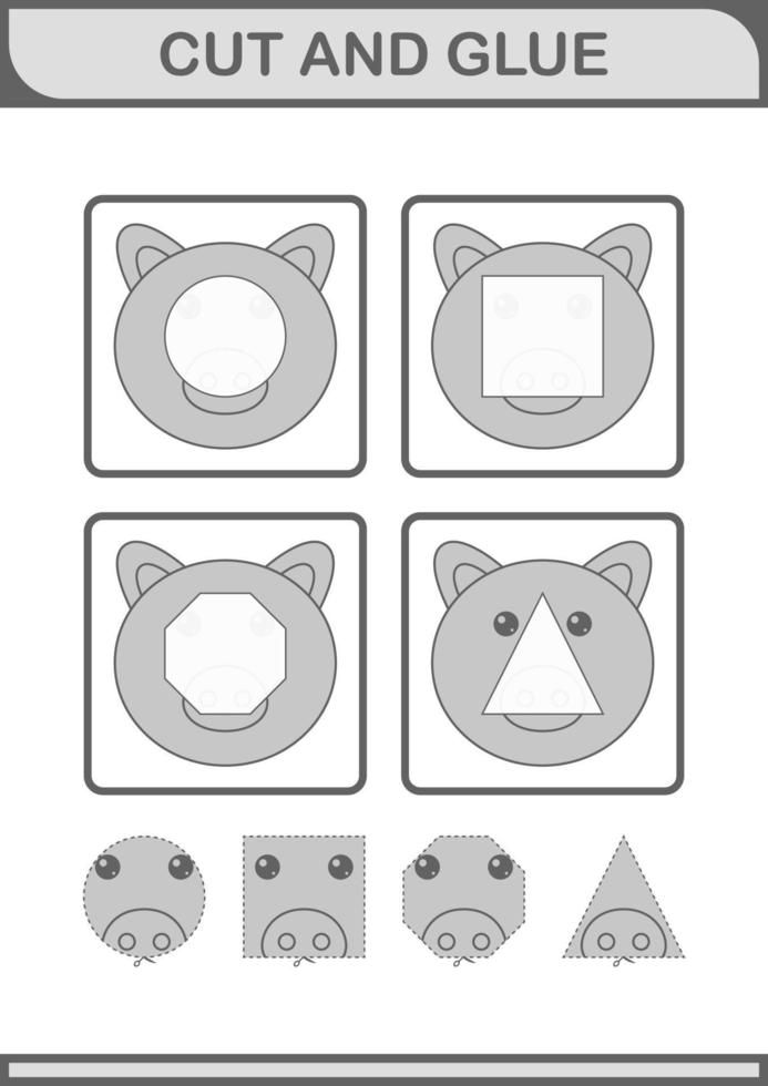 Cut and glue Pig face. Worksheet for kids vector