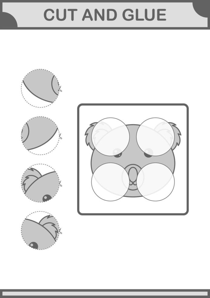 Cut and glue Koala face. Worksheet for kids vector