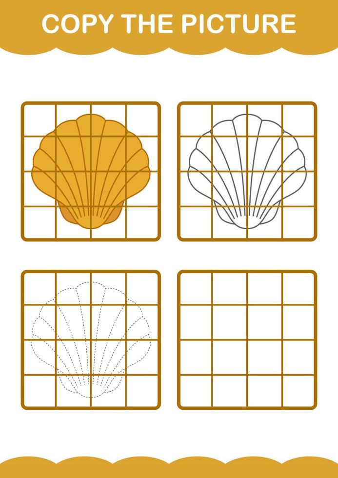 Copy the picture with Seashell. Worksheet for kids vector