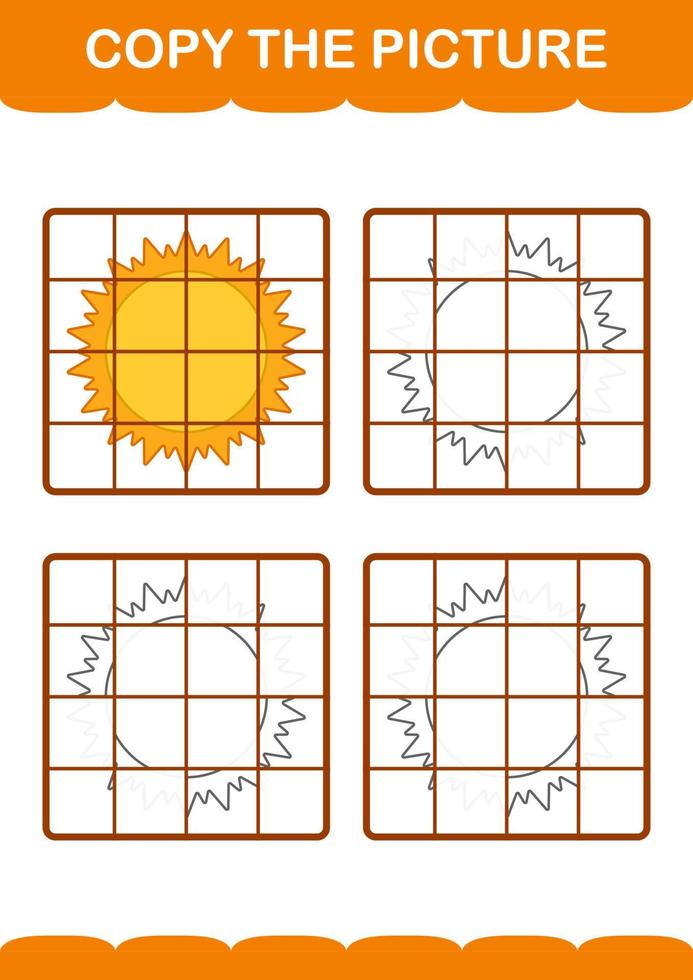 Copy the picture with Sun. Worksheet for kids vector