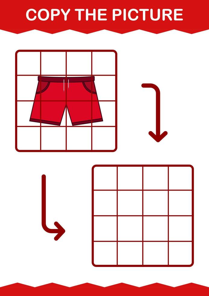 Copy the picture with Shorts. Worksheet for kids vector