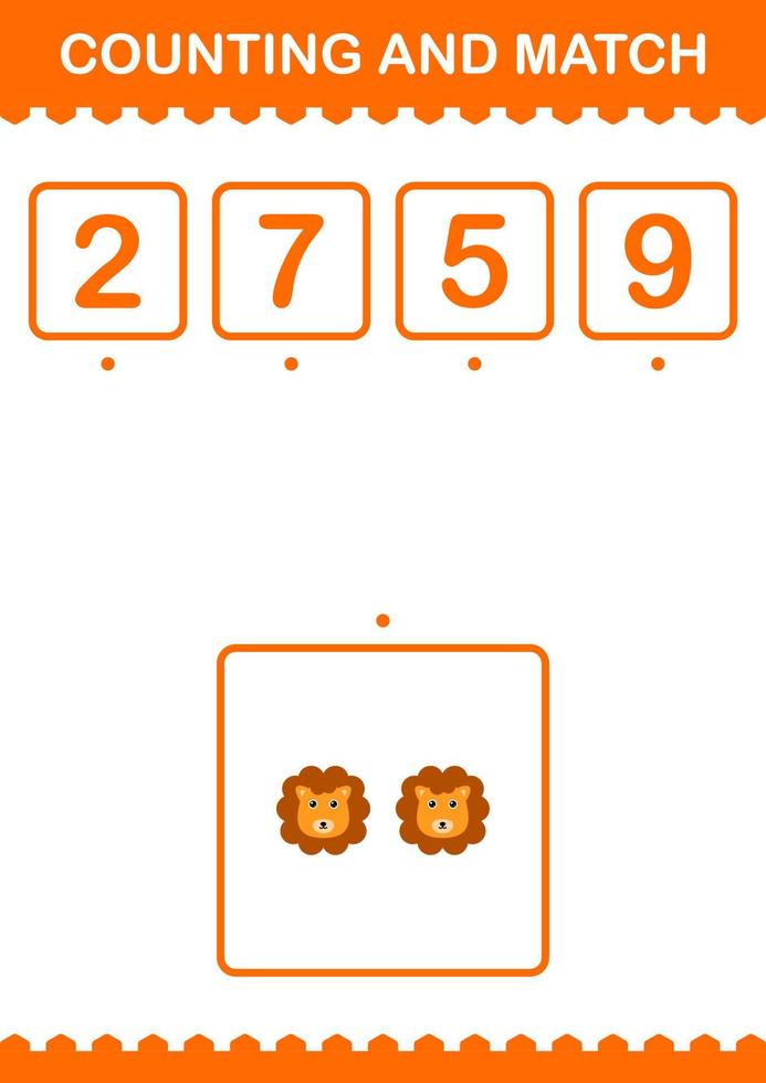 Counting and match Lion face. Worksheet for kids vector