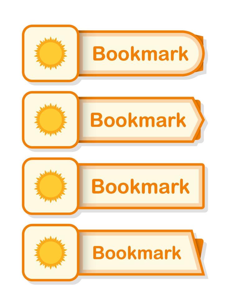 Set of colored bookmarks with Sun vector