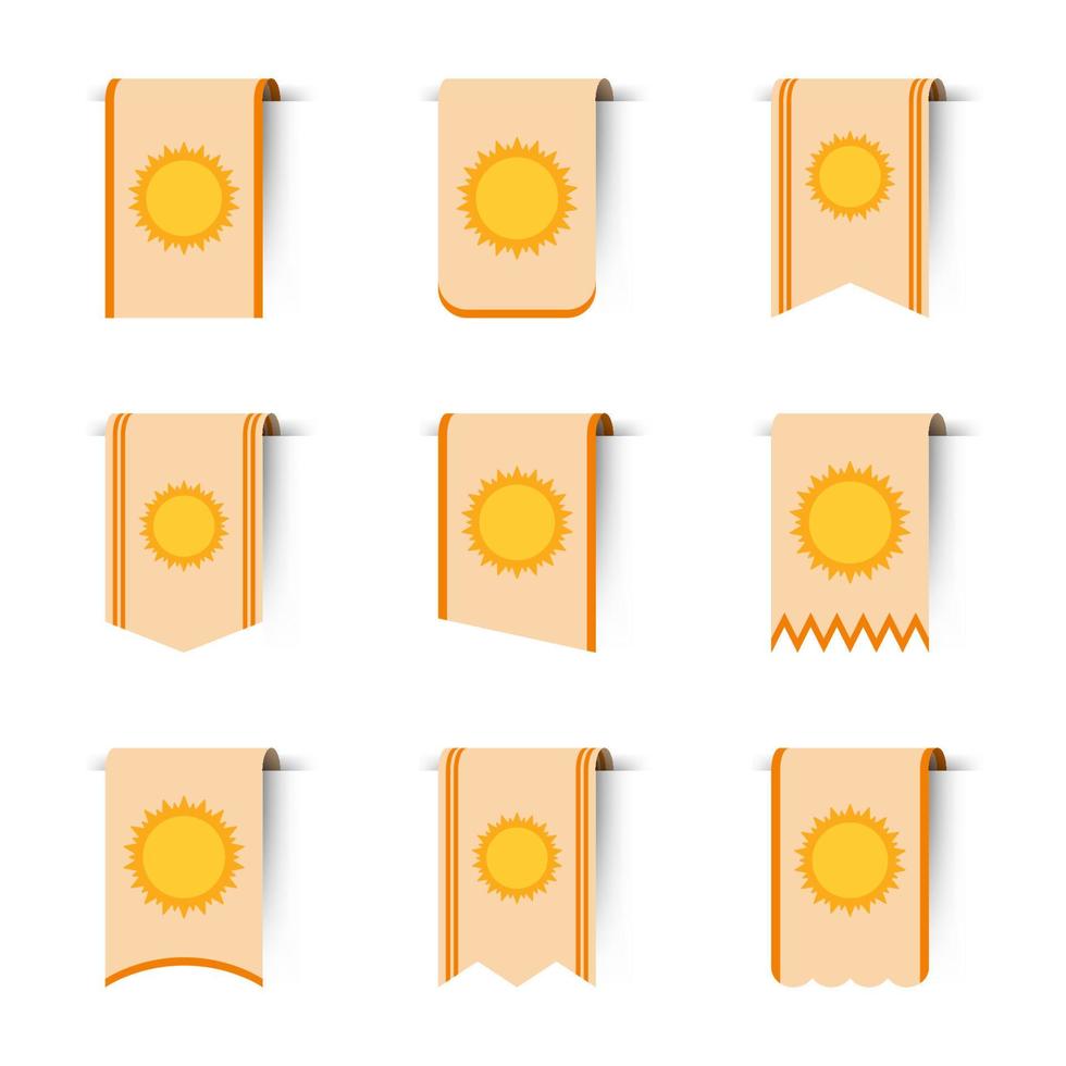 Set of colored bookmarks with Sun vector