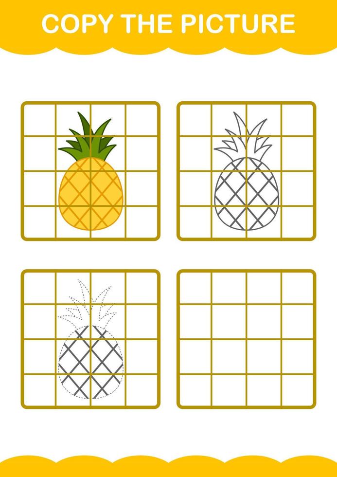 Copy the picture with Pineapple. Worksheet for kids vector