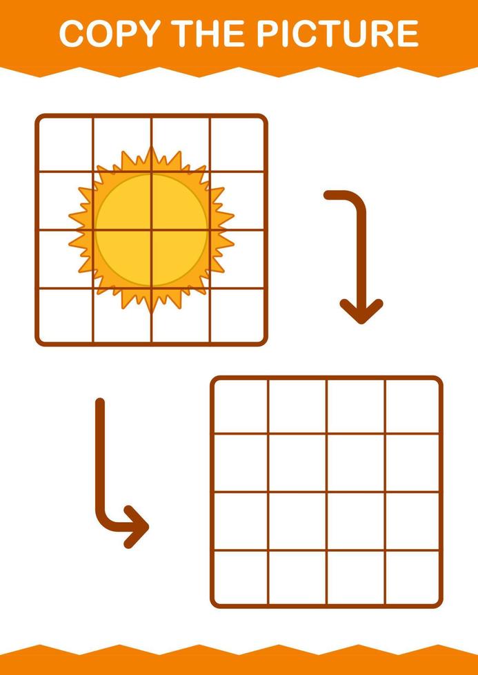 Copy the picture with Sun. Worksheet for kids vector