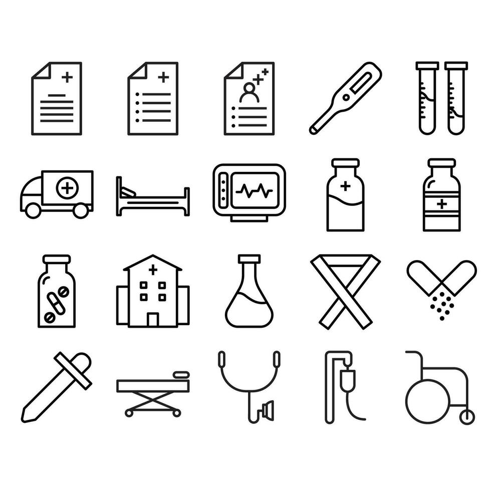 salud, ilustración de conjunto de iconos de hospital. diseño vectorial de iconos de estilo de línea. vector