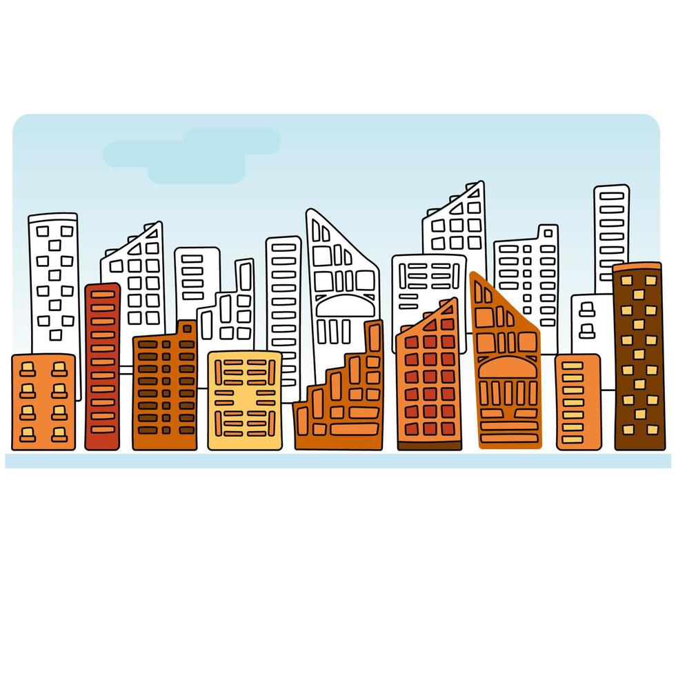 Urban landscape with high skyscrapers. Skyline Clip Art City Design. Vector Illustration