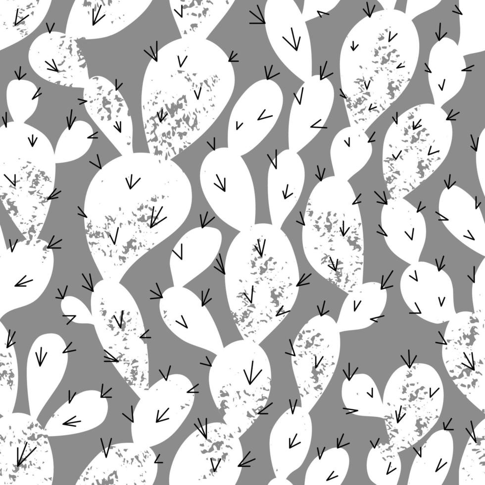 Cactus seamless pattern. Repeat endless background with cacti plants. Doodle vector illustration. Textured black and white hand drawing background with desert cactus