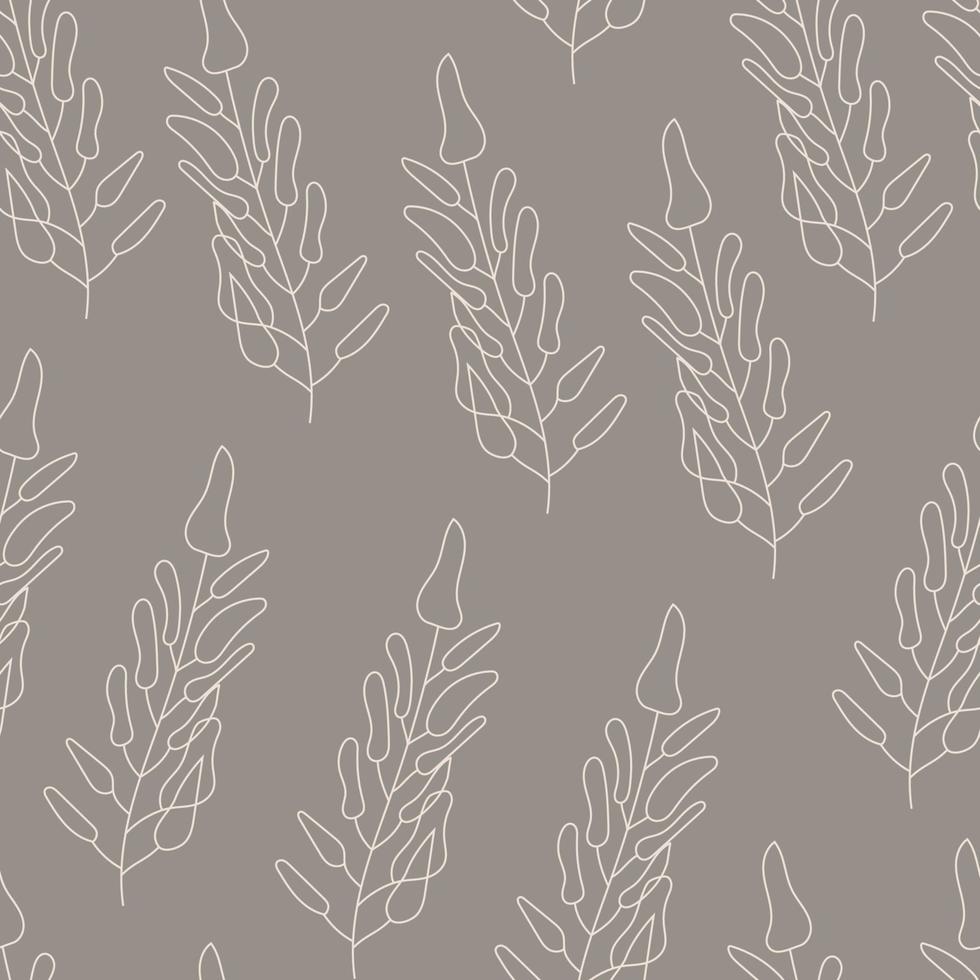 Floral seamless pattern. Decorative abstract doodle leaves on mustard background. Repeat endless texture with foliage. Vector illustration