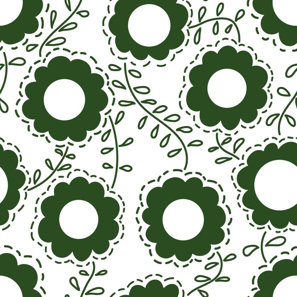 Floral seamless pattern. Decorative abstract doodle flowers and leaves on white background. Repeat endless background doodle flowers. Vector illustration