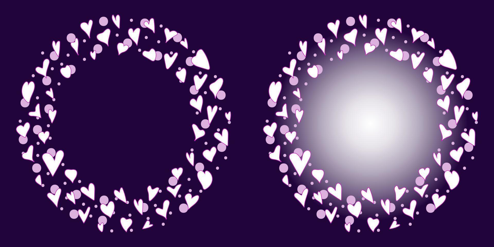 marco circular con pequeños corazones y burbujas dibujados a mano. borde circular de corazones para postales, afiches, diseño infantil, niño o niña, amor, romántico vector