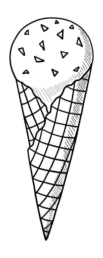 VECTOR CONTOUR DRAWING OF ICE CREAM WITH A WAFFLE CONE ON A WHITE BACKGROUND