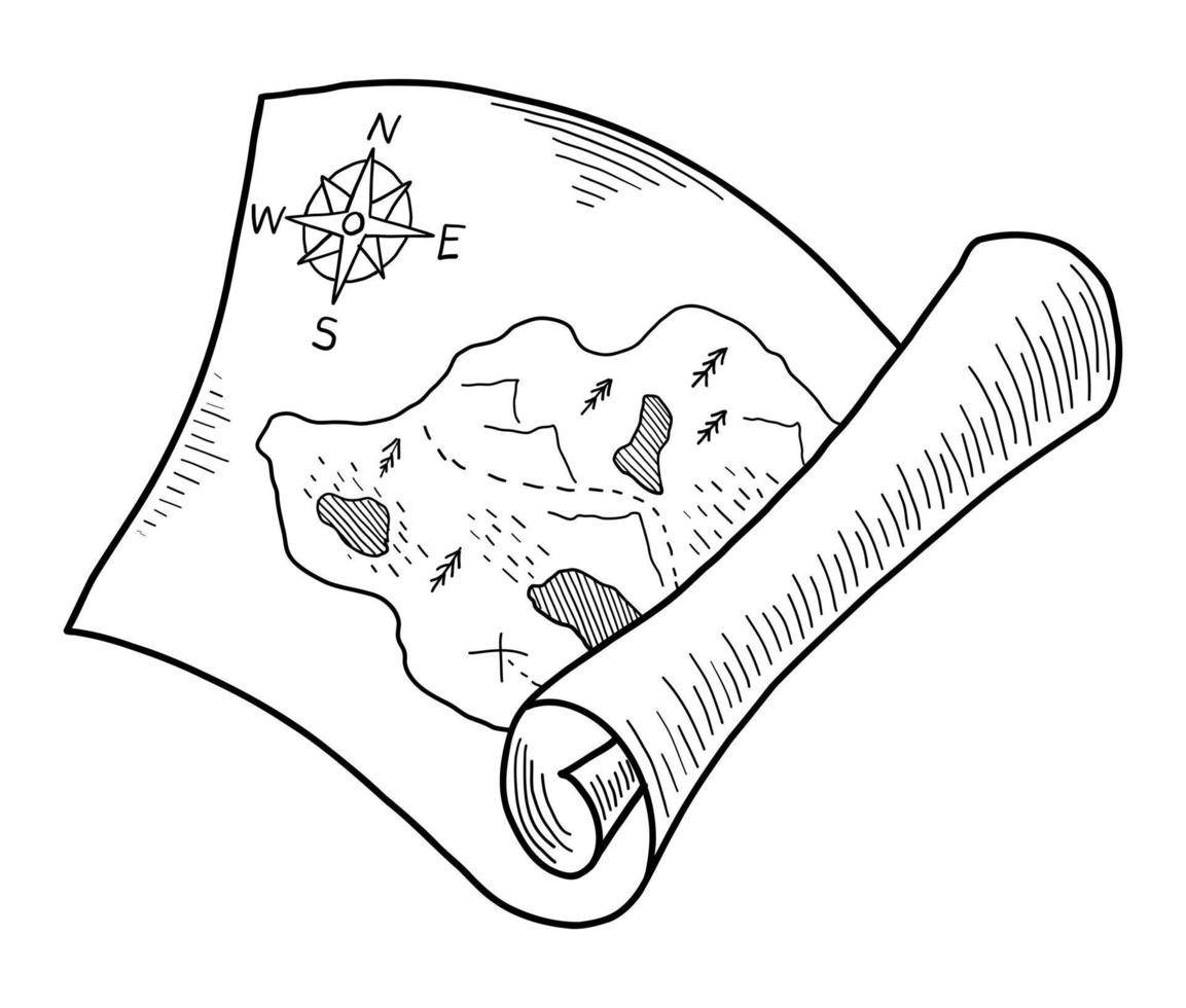 VECTOR TERRAIN MAP ISOLATED ON A WHITE BACKGROUND. DOODLE DRAWING BY HAND