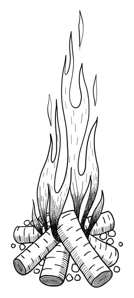VECTOR BURNING FIRE ISOLATED ON A WHITE BACKGROUND. DOODLE DRAWING BY HAND