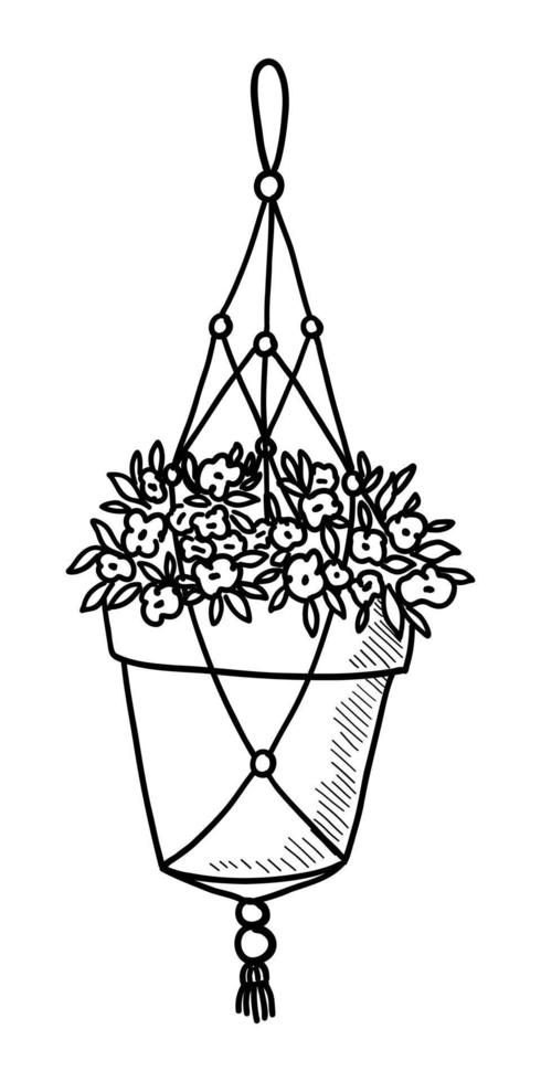 ilustración vectorial de una flor en una sembradora aislada en un fondo blanco. garabato dibujando a mano vector
