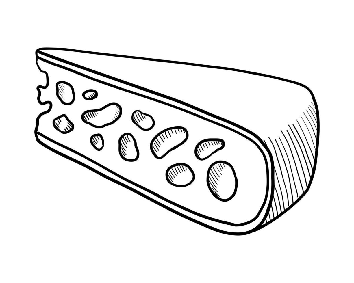 VECTOR CONTOUR DRAWING OF A PIECE OF CHEESE ON A WHITE BACKGROUND