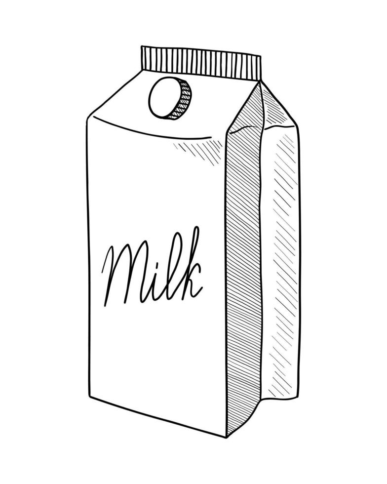 dibujo de contorno vectorial de un paquete de leche sobre un fondo blanco vector