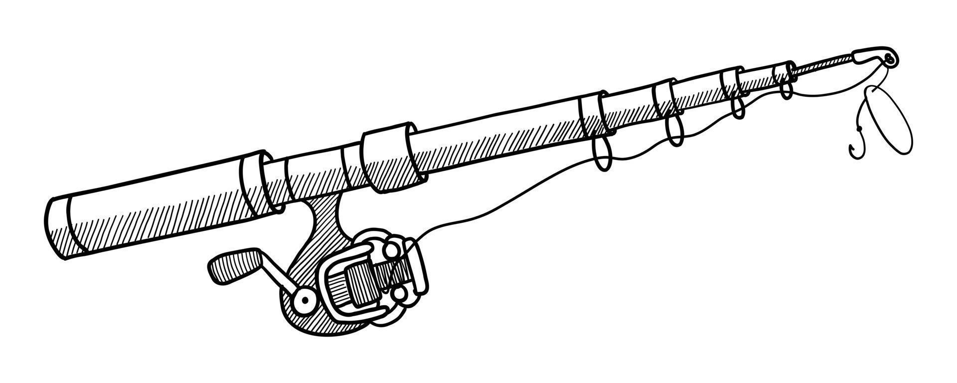 VECTOR FISHING ROD ISOLATED ON A WHITE BACKGROUND. DOODLE DRAWING BY HAND