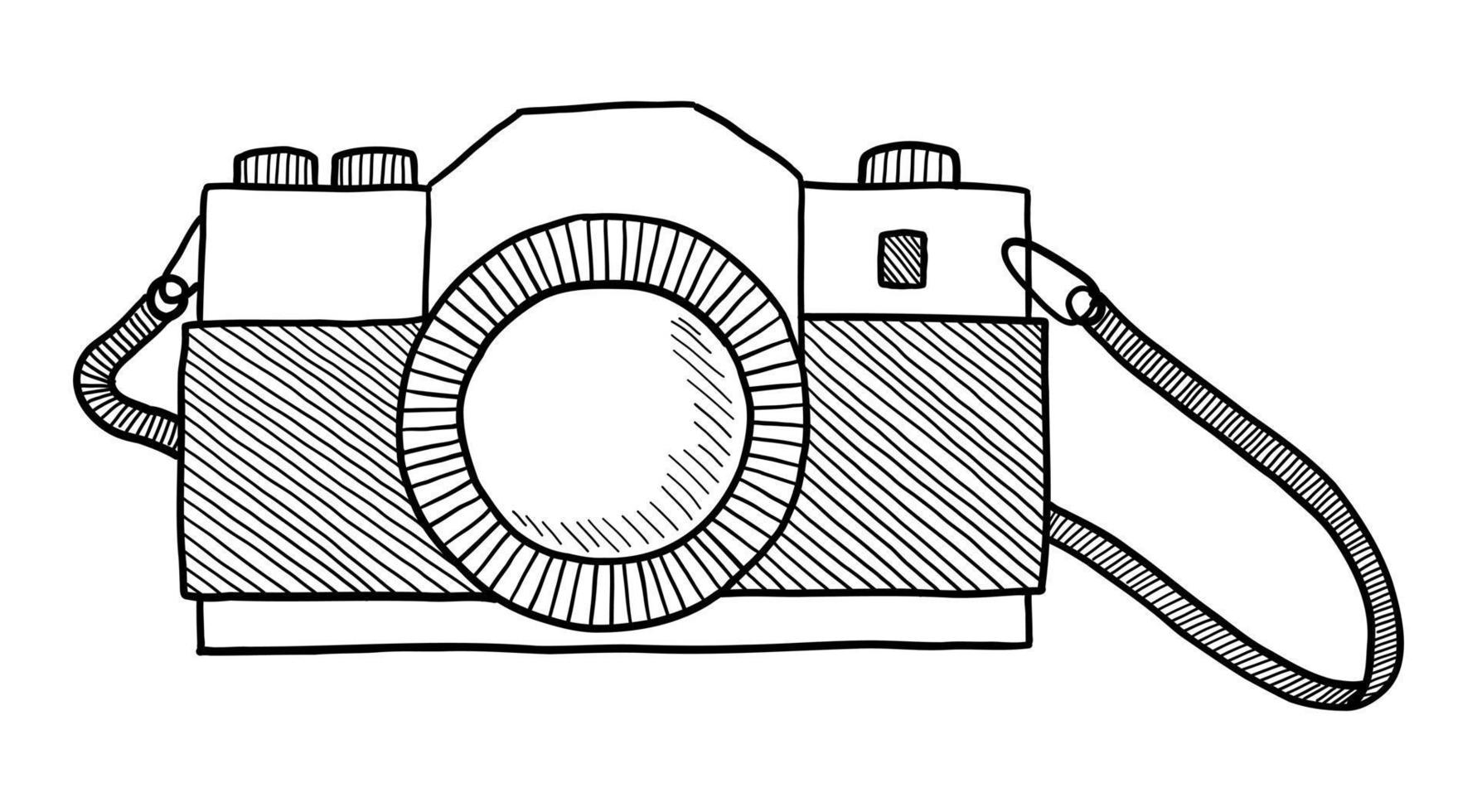 VECTOR VINTAGE CAMERA ISOLATED ON A WHITE BACKGROUND. DOODLE DRAWING BY HAND