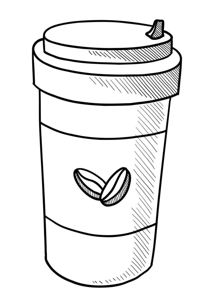 VECTOR ILLUSTRATION OF A PAPER CUP WITH COFFEE ISOLATED ON A WHITE BACKGROUND. DOODLE DRAWING BY HAND