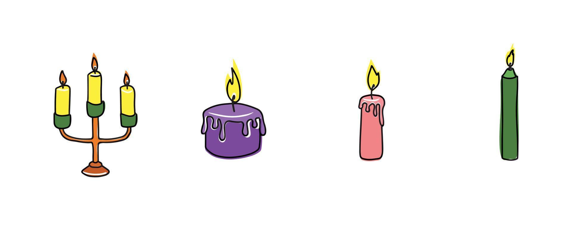 Set of candles hand draw illustration with color. Vector minimalism