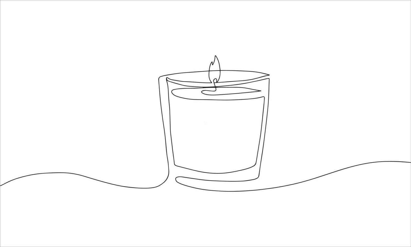 Candle in glass, one continuous line drawing. Isolated on white background.  Vector minimalist style