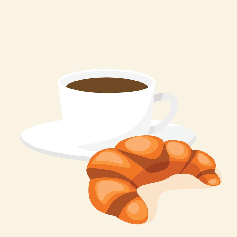 White cup of coffee and croissant vector