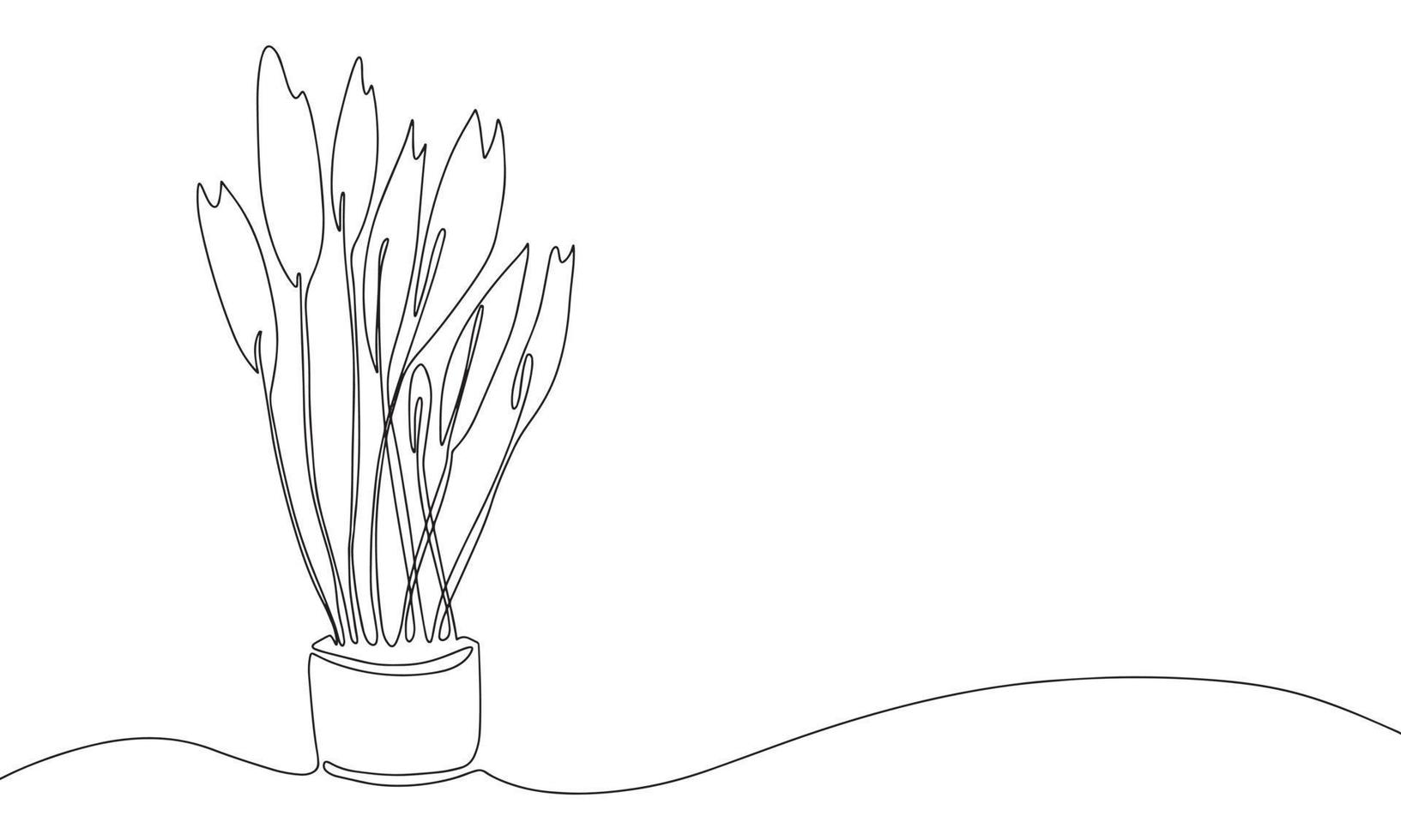 One line home plants silhouette. Botanical Continuous line background. Contour illustration isolated on white. Minimalist art vector drawing.
