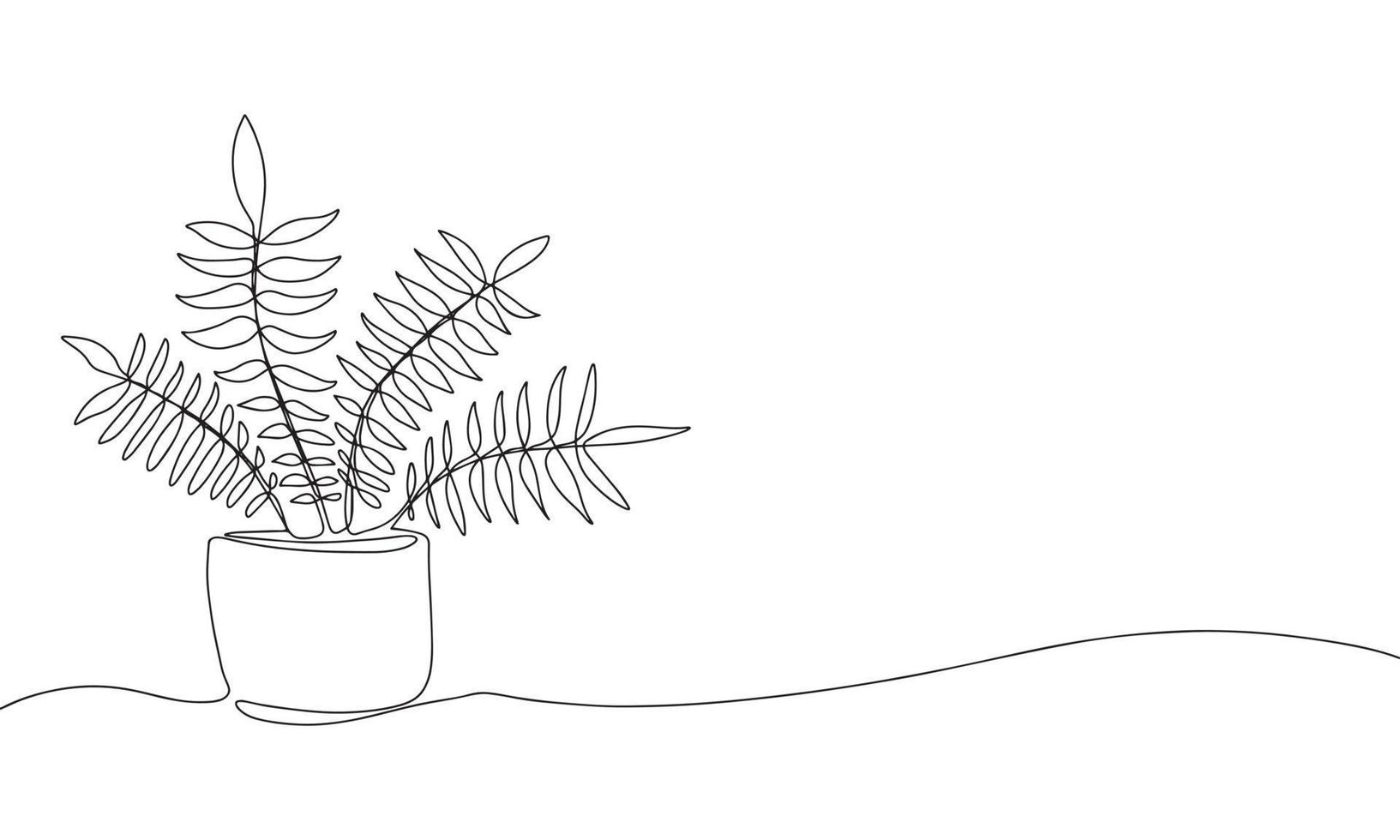 One line home plants silhouette. Botanical Continuous line background. Contour illustration isolated on white. Minimalist art vector drawing.