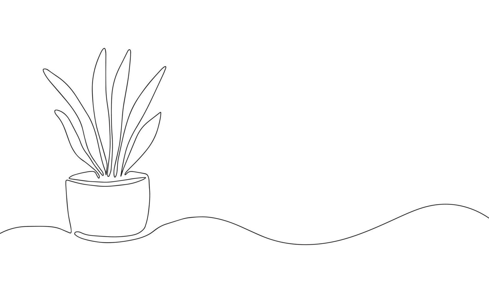 One line home plants silhouette. Botanical Continuous line background. Contour illustration isolated on white. Minimalist art vector drawing.