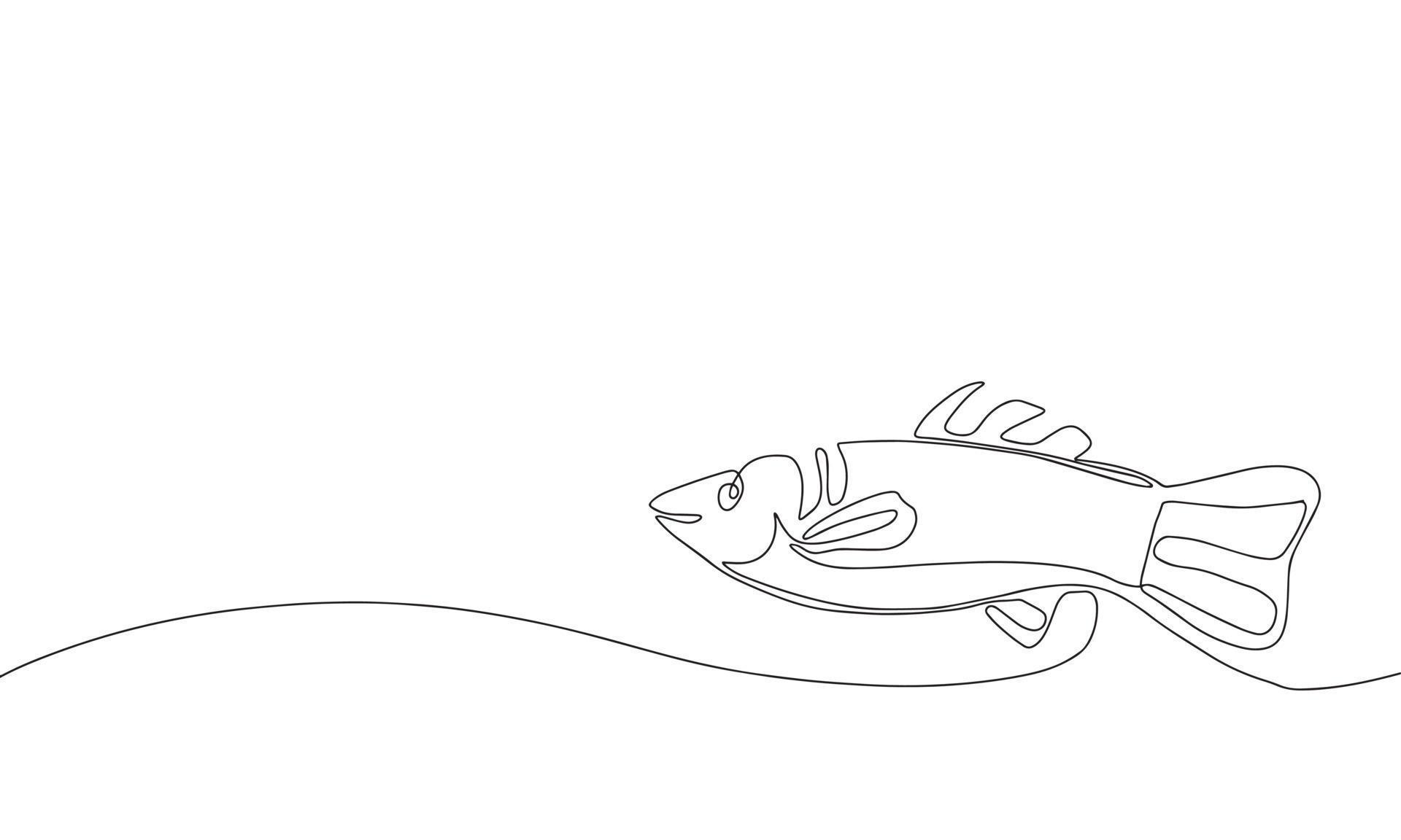 Salmon fish in the style of drawing a continuous line. Minimalist black