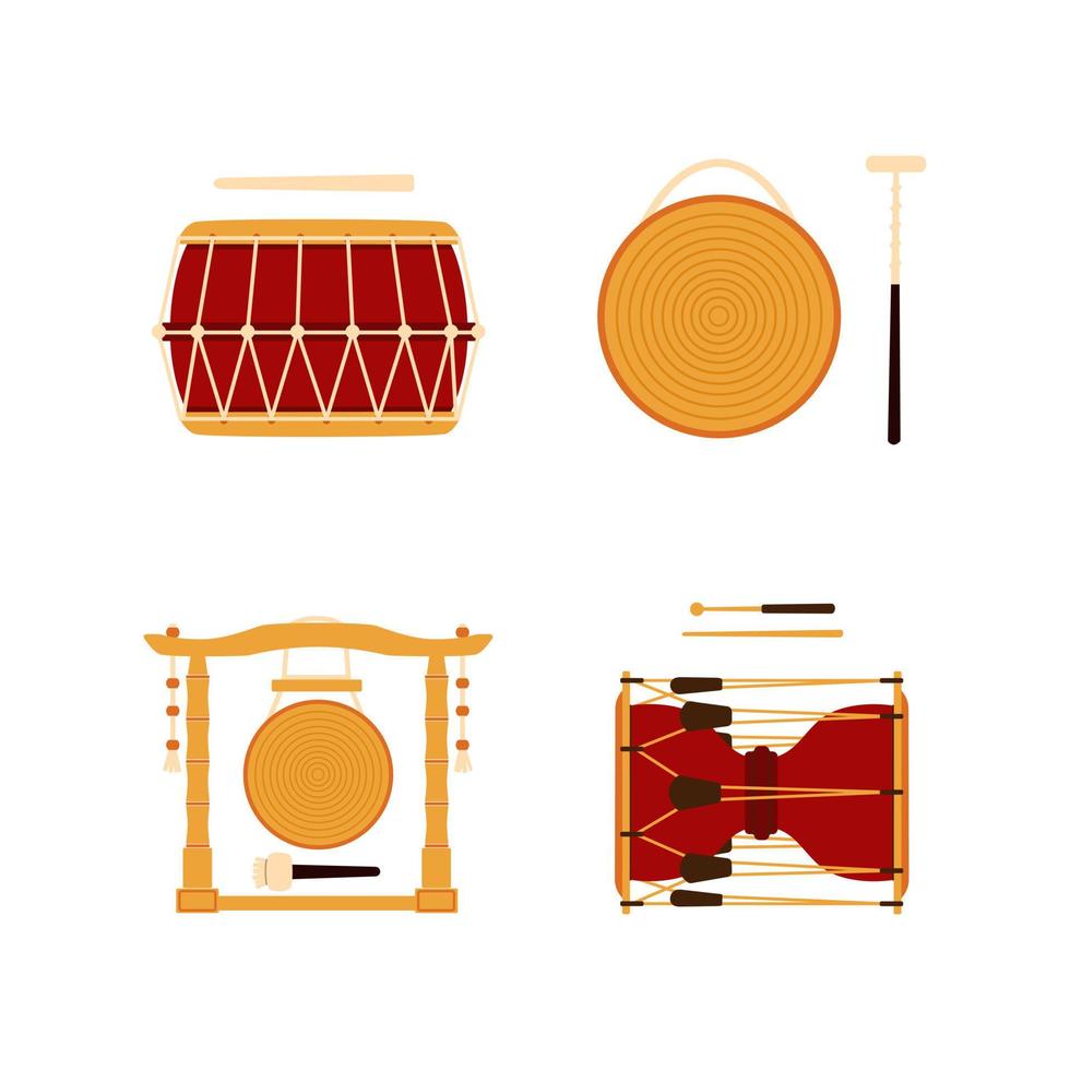 Set of traditional old Korean musical instruments. Vector illustration