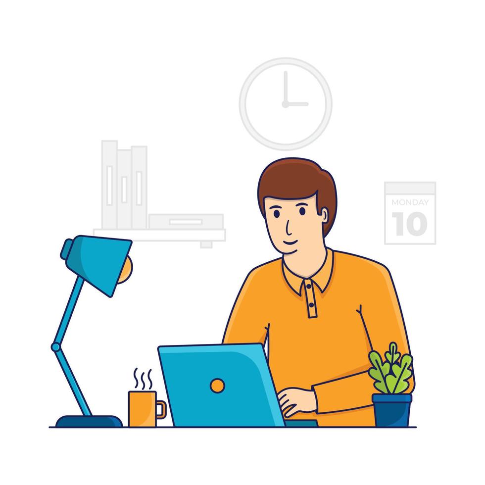 Businessman working at his desk a businessman is busy working at the desk in his room vector