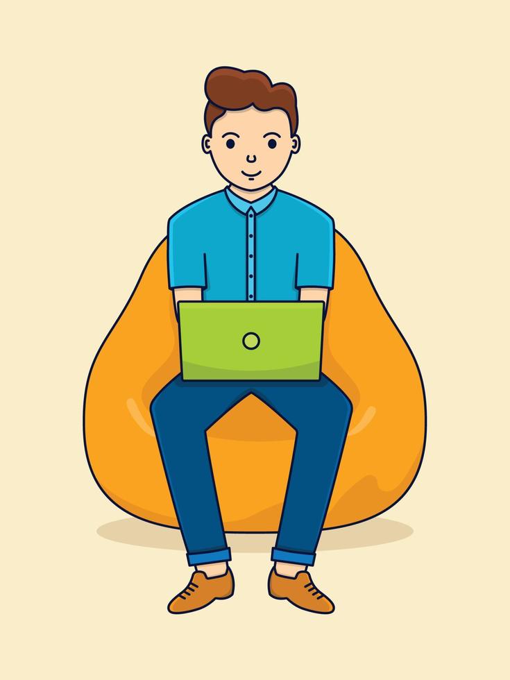 Man working on bean bag chair vector