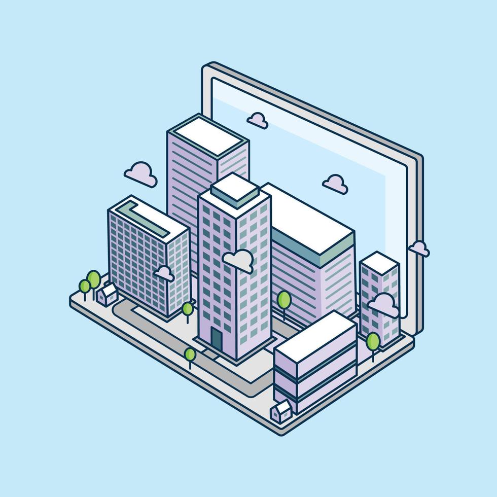 City Building on a Laptop vector