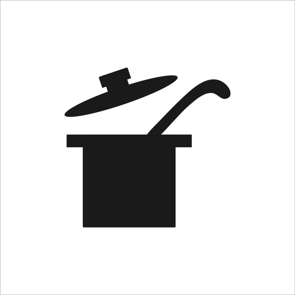 Black silhouette of saucepan with lid and ladle. Pot icon on white background.Vector illustration. vector