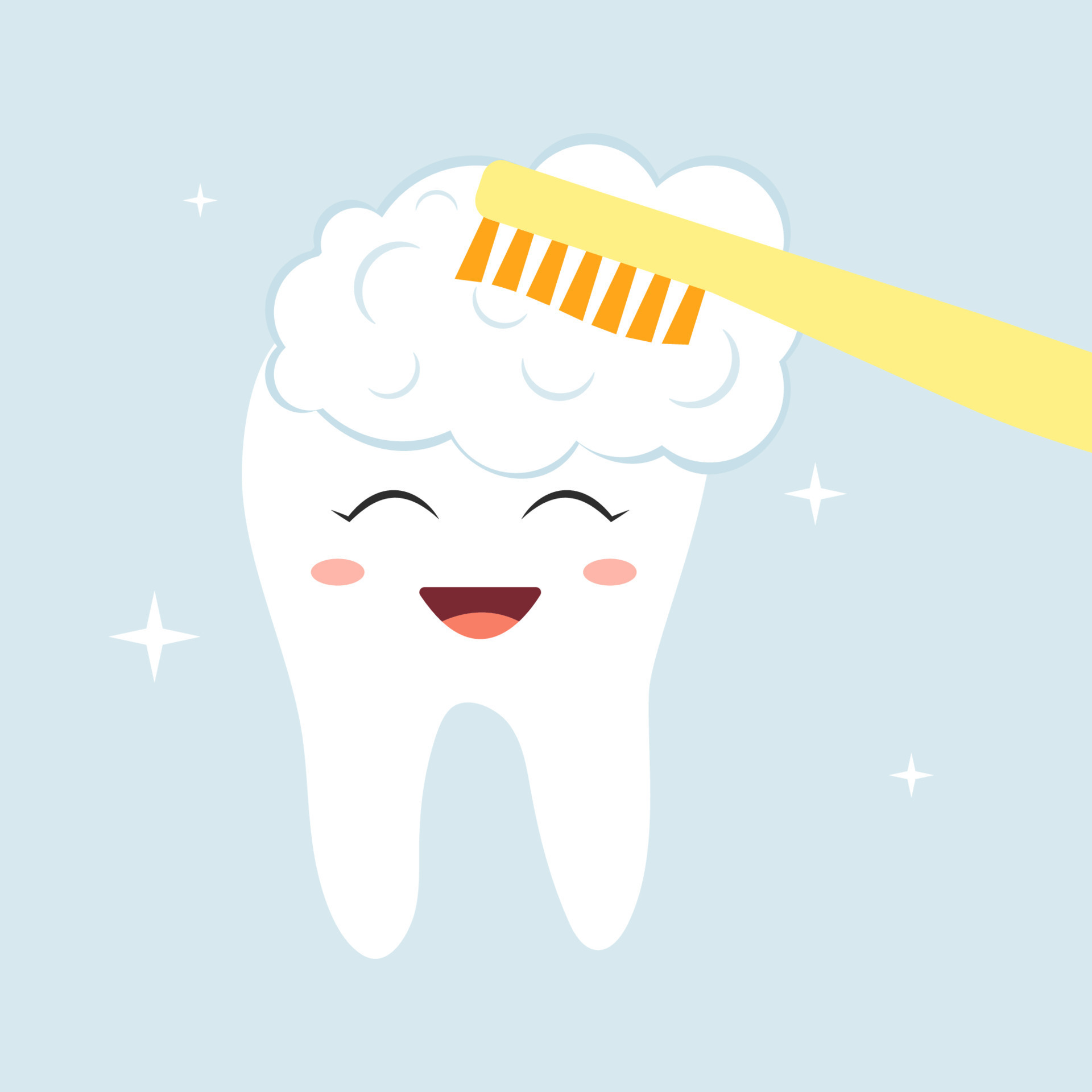 lindo diente limpio feliz. diente de dibujos animados sonriente con