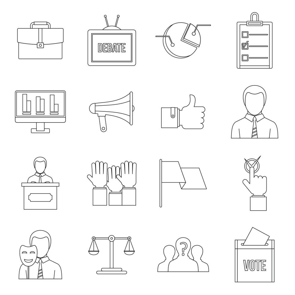 Election voting icons set, outline style vector