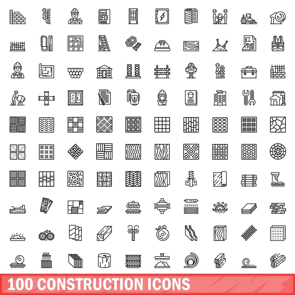 100 conjunto de iconos de construcción, estilo de contorno vector