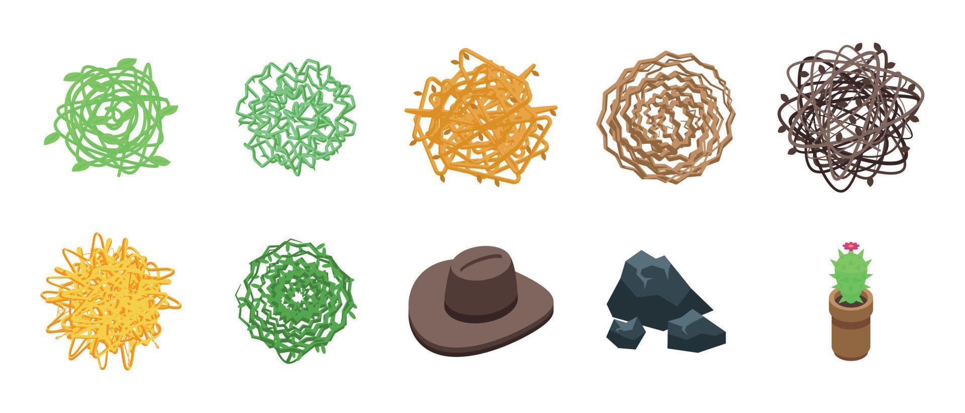 Tumbleweed icons set isometric vector. Western dead vector