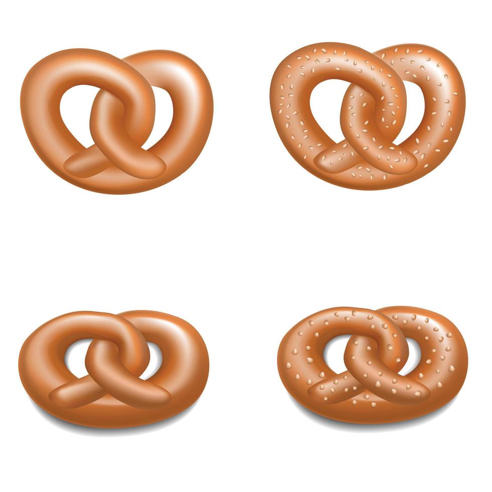 German pretzel icon set, realistic style vector