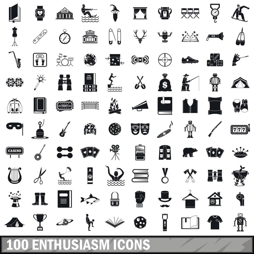 100 enthusiasm icons set, simple style vector
