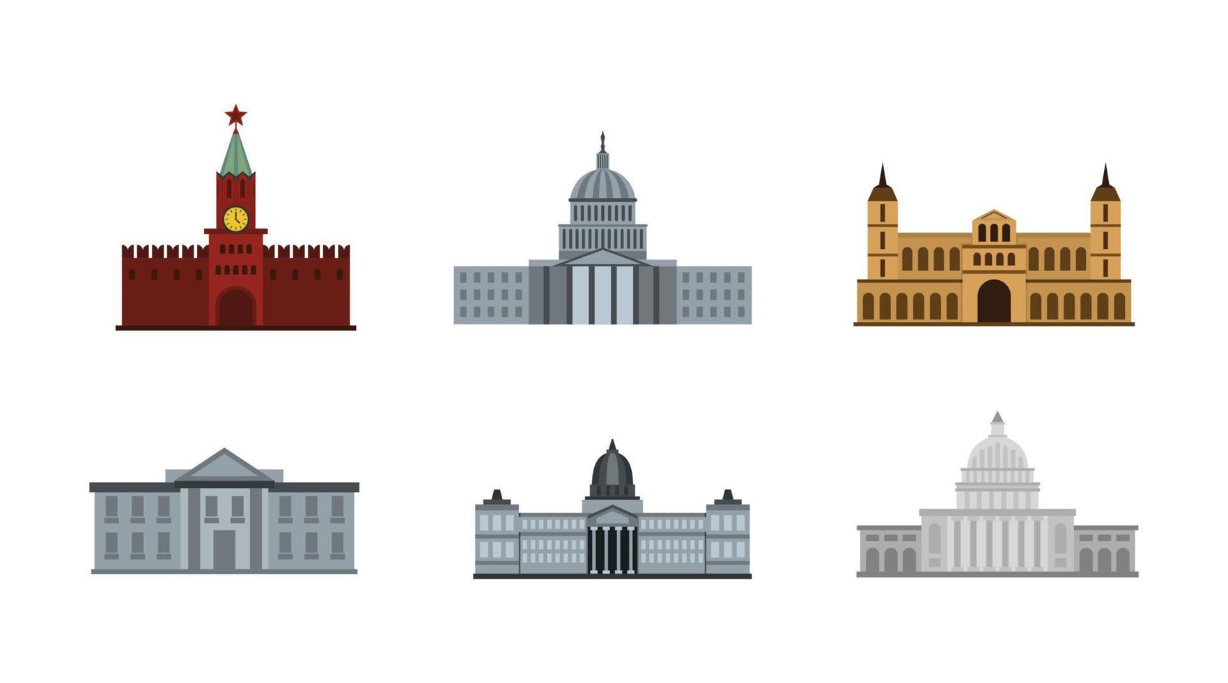 President building icon set, flat style vector