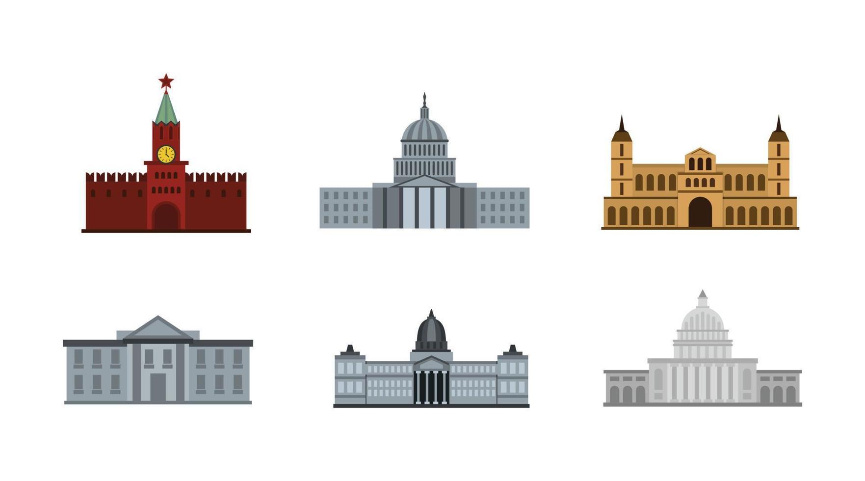 conjunto de iconos de edificio presidente, estilo plano vector