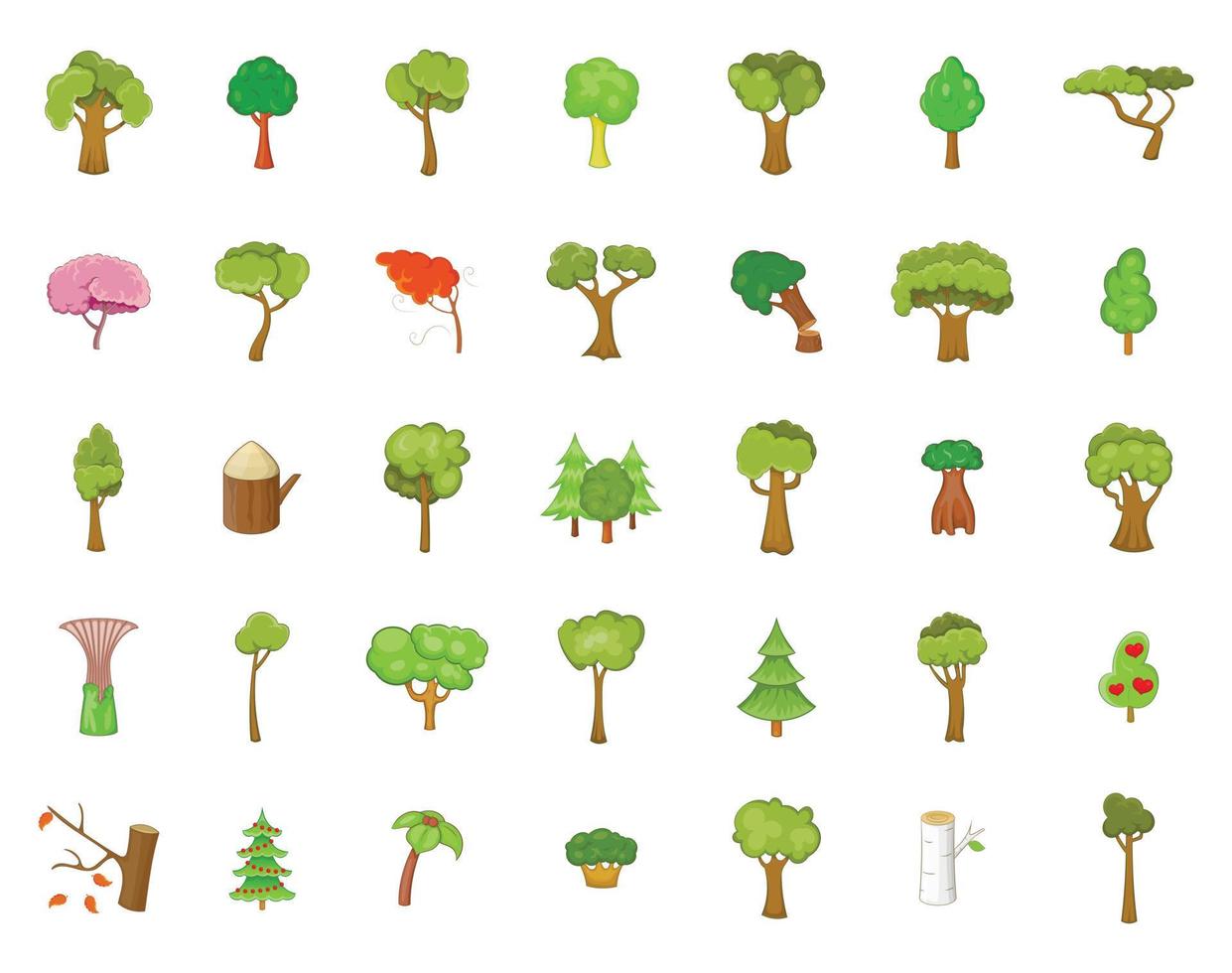Tree icon set, cartoon style vector
