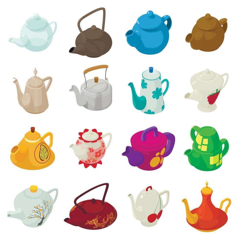 Teapot icons set, isometric style. vector