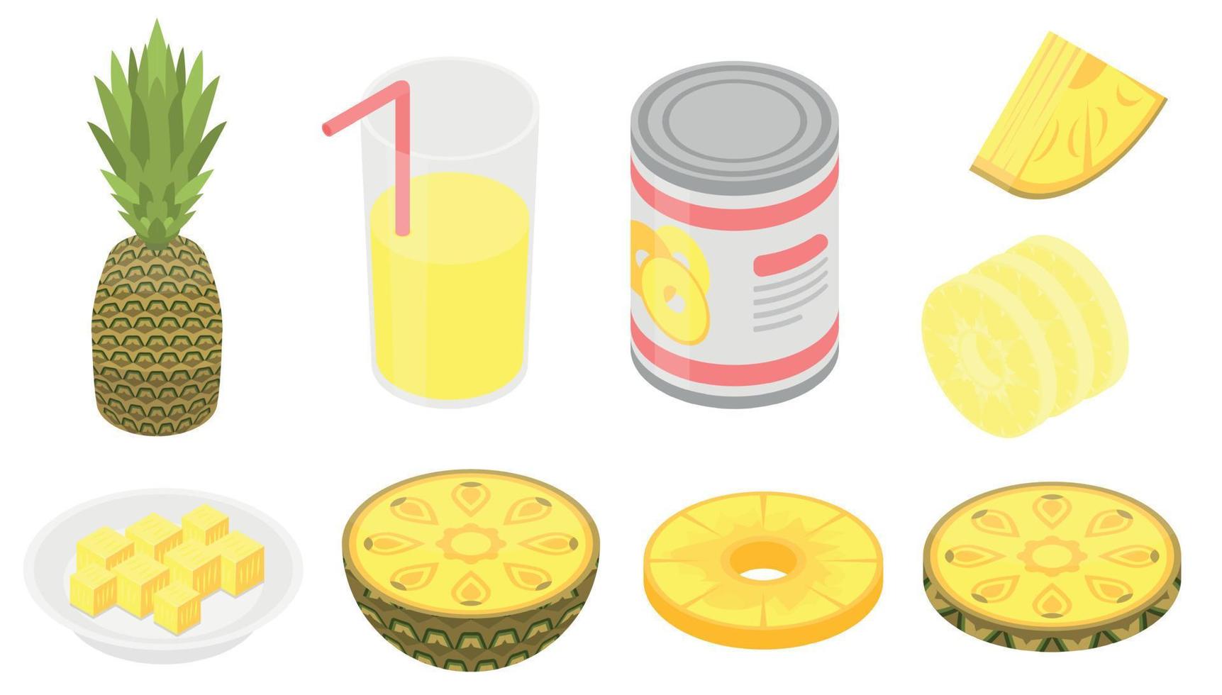 Pineapple icons set, isometric style vector