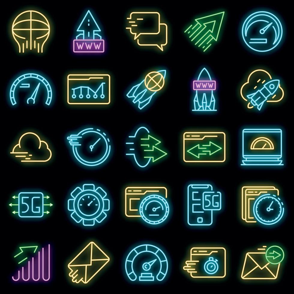 conjunto de iconos de velocidad de internet neón vectorial vector