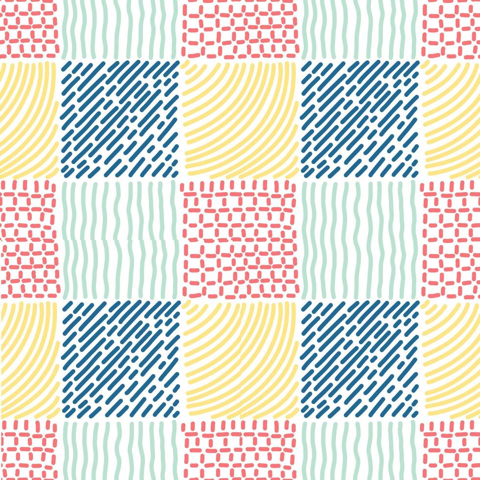 Checkered seamless background with blue, red, yellow abstract patterns vector